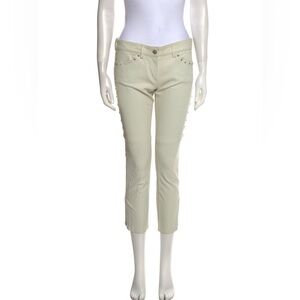 Lambskin Leather Studded Crop Pants in Light Sage